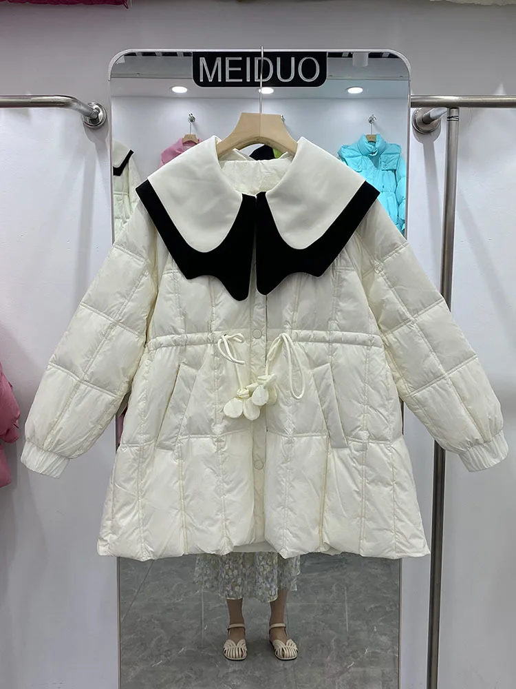 2023 New Street Double layer Doll Collar Down jacket Korean version Slim Women's Mid length Down Coat
2023 New Street Double layer Doll Collar Down jacket Korean version Slim Women's Mid length Down Coat