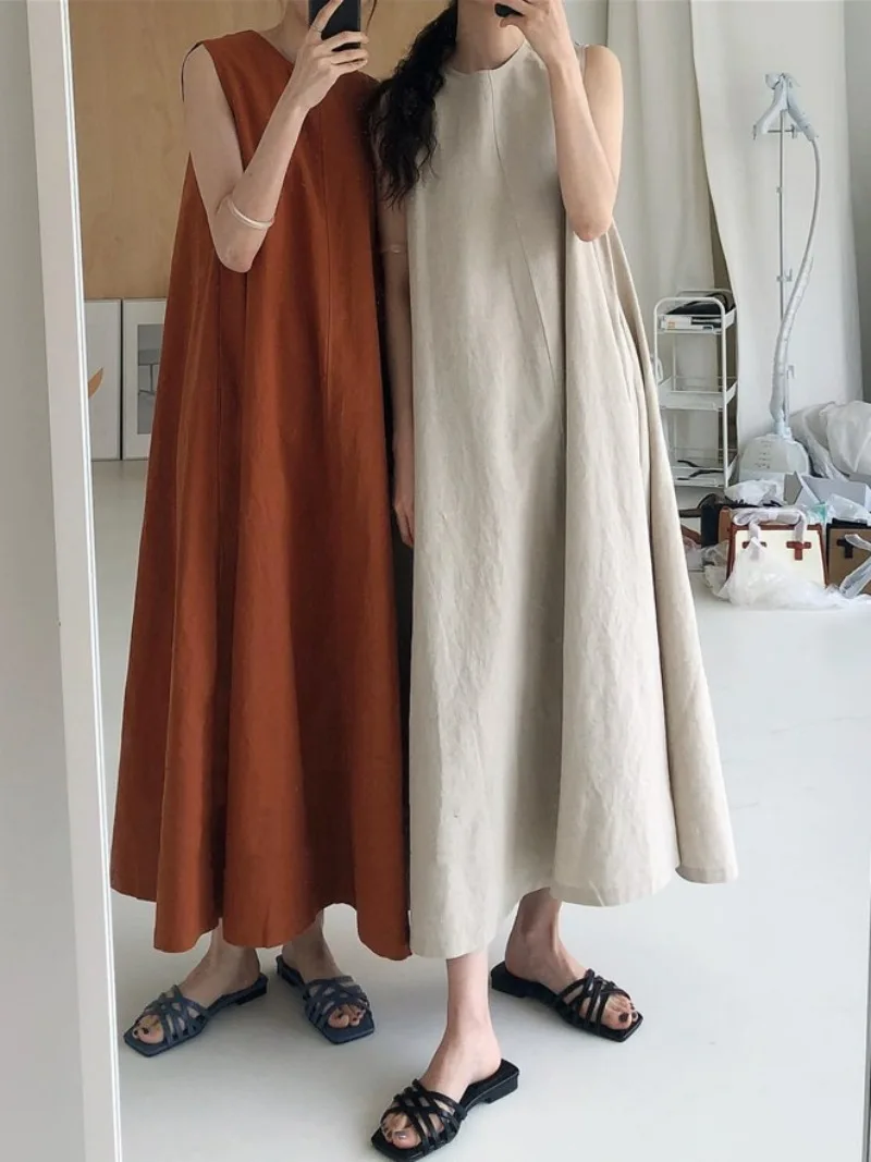 Vintage Leisure Style Cotton Linen Sleeveless Dress Women Tank Vestidos Loose Casual Round Neck Solid Colour Long Robe 2024 New
Vintage Leisure Style Cotton Linen Sleeveless Dress Women Tank Vestidos Loose Casual Round Neck Solid Colour Long Robe 2024 New