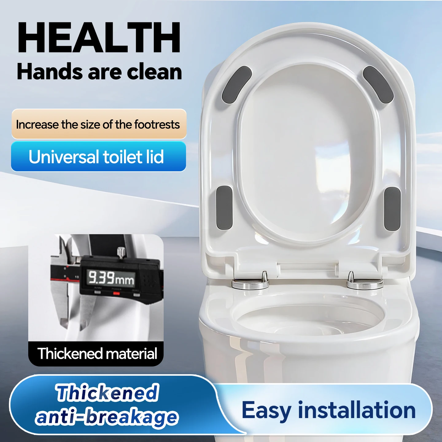 Silent-running toilet seat with a slow-closing design, suitable for all types of bathroom surfaces with anti-contamination featu
Silent-running toilet seat with a slow-closing design, suitable for all types of bathroom surfaces with anti-contamination featu