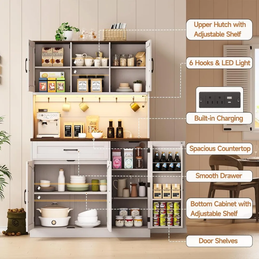 71" Pantry Cabinet, Kitchen Pantry Storage Cabinet with LED Light & Outlet, Kitchen Hutch with Microwave Shelf, Customized
71" Pantry Cabinet, Kitchen Pantry Storage Cabinet with LED Light & Outlet, Kitchen Hutch with Microwave Shelf, Customized