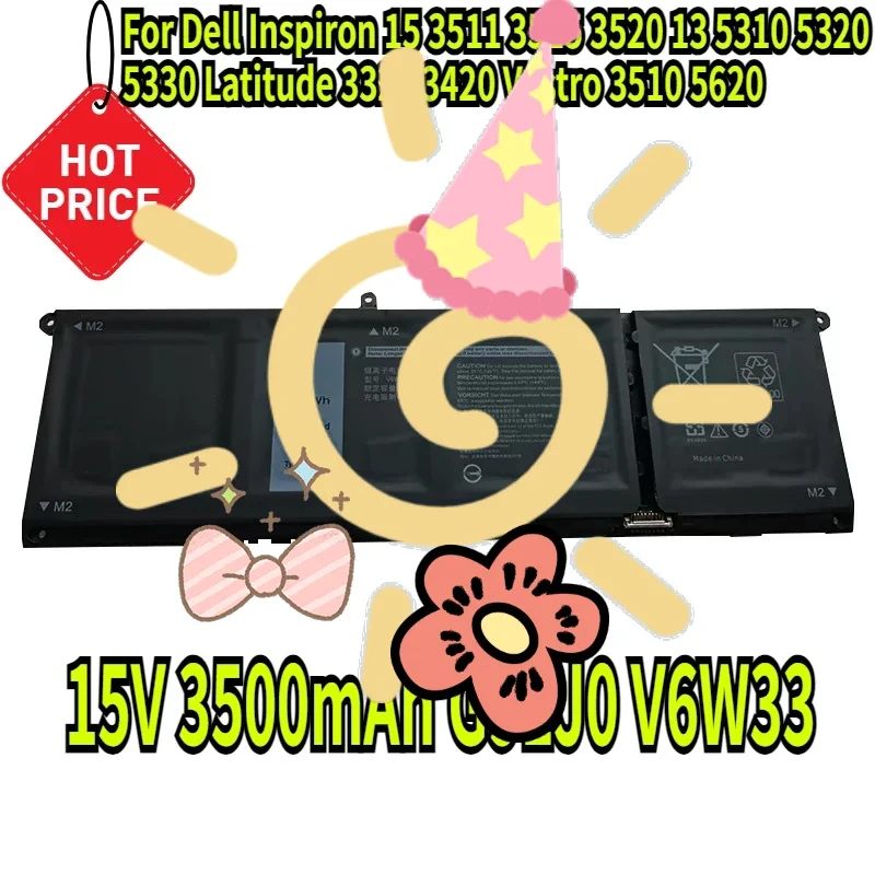 Аккумулятор G91J0 V6W33 15 В, 3500 мАч для Dell Inspiron 15 3511 3515 3520 13 5310 5320 5330 Latitude 3320 3420 Vostro 3510 5620
Аккумулятор G91J0 V6W33 15 В, 3500 мАч для Dell Inspiron 15 3511 3515 3520 13 5310 5320 5330 Latitude 3320 3420 Vostro 3510 5620