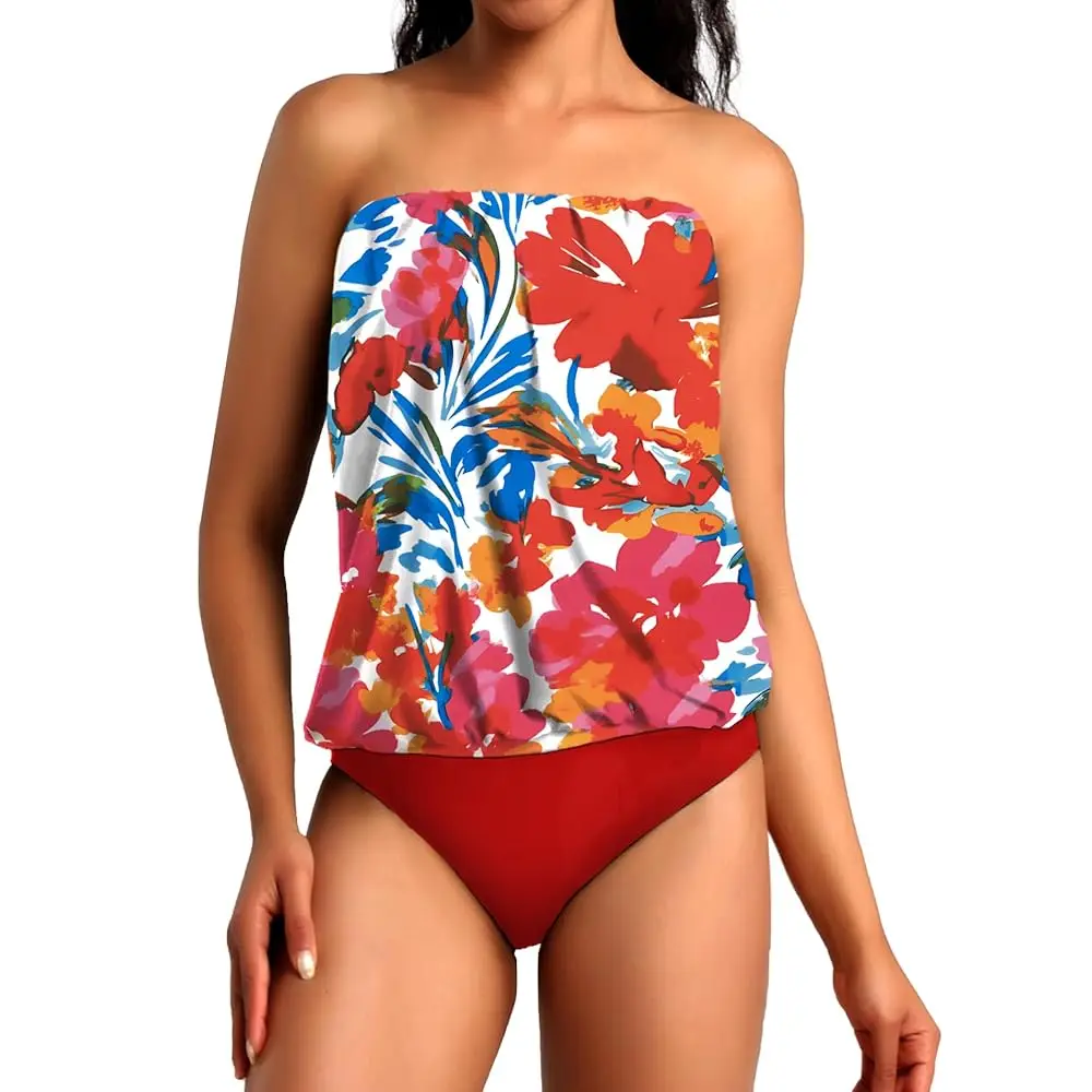 Two Piece Bandeau Tankini Swimsuits for Women Loose Blouson Swim Top with Bikini Bottom Tummy Control Bathing Suits
Two Piece Bandeau Tankini Swimsuits for Women Loose Blouson Swim Top with Bikini Bottom Tummy Control Bathing Suits