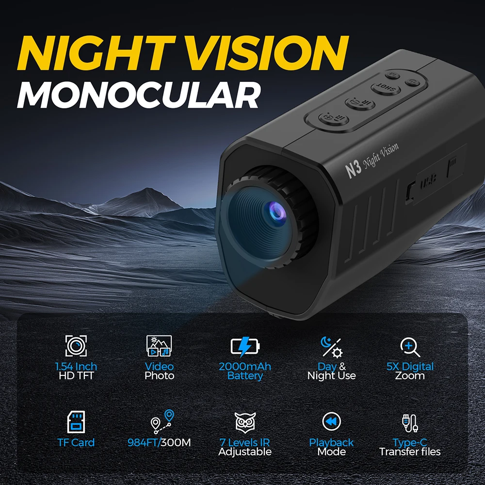 GTGUARD N3 Night Vision Monocular 1080P FHD 5X Digital Zoom 300M IR Night Vision Day Night Use for Hunting Camping Outdoor
GTGUARD N3 Night Vision Monocular 1080P FHD 5X Digital Zoom 300M IR Night Vision Day Night Use for Hunting Camping Outdoor