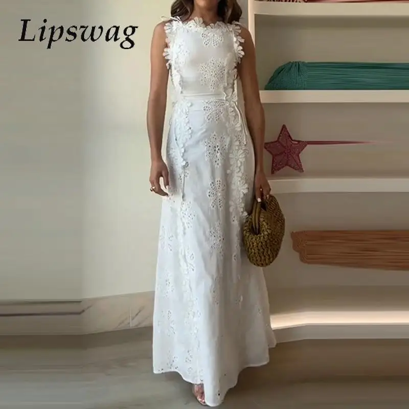 Women Fashion O-neck Hight Waist Solid Party Dress Casual Sleeveless Holiday Dresses Elegant Lace Embroidery Vacation Long Dress
Women Fashion O-neck Hight Waist Solid Party Dress Casual Sleeveless Holiday Dresses Elegant Lace Embroidery Vacation Long Dress