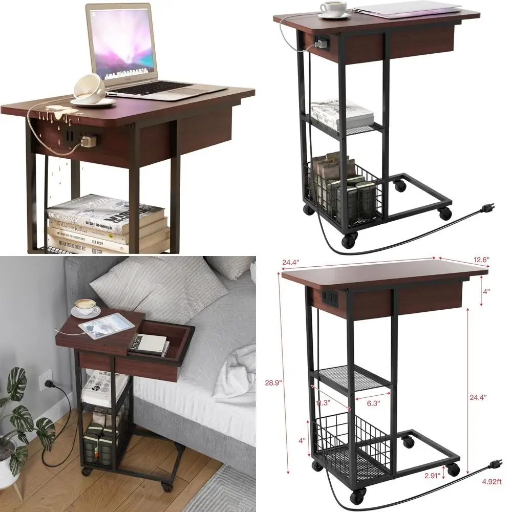 Charging C-Shaped Side Table with Flip Top and Storage, USB & Outlets, Dark Cherry Finish
Charging C-Shaped Side Table with Flip Top and Storage, USB & Outlets, Dark Cherry Finish