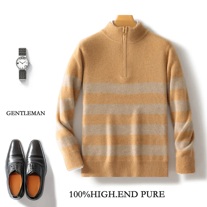 Autumn And Winter 100% Pure Wool Men's Striped Zipper Half-Height Sweater Thickened Business Cashmere Knitted Bottoming Shirt
Autumn And Winter 100% Pure Wool Men's Striped Zipper Half-Height Sweater Thickened Business Cashmere Knitted Bottoming Shirt