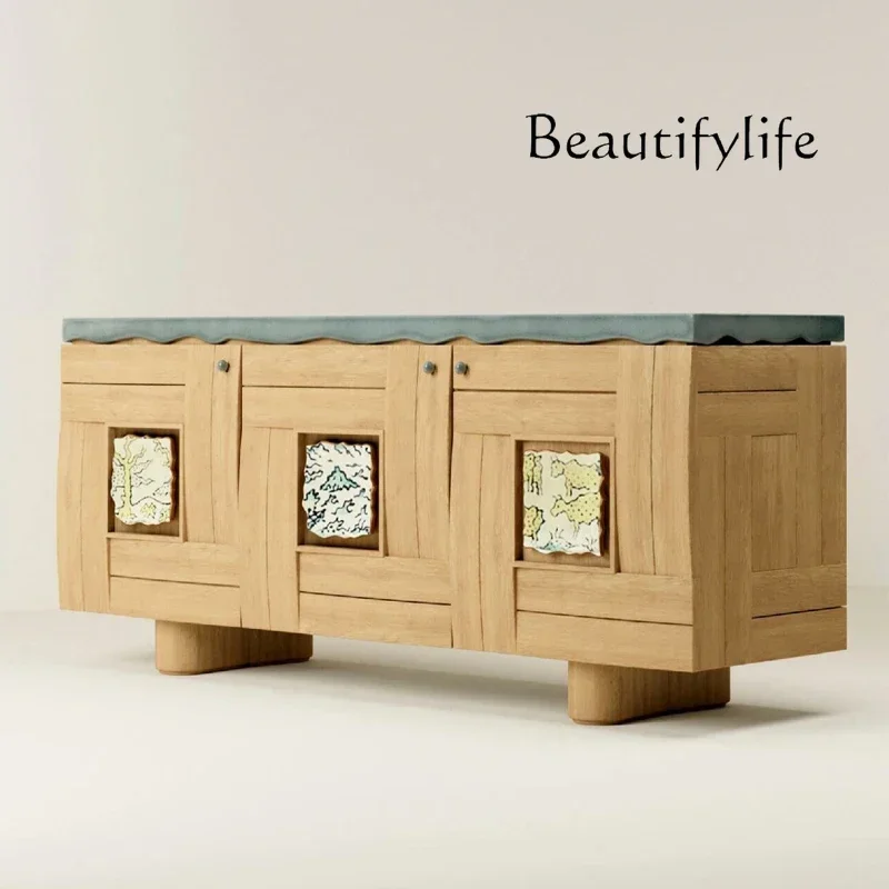 N French medieval solid wood multi-functional side cabinet, cream style household small apartment storage cabinet against the wa
N French medieval solid wood multi-functional side cabinet, cream style household small apartment storage cabinet against the wa
