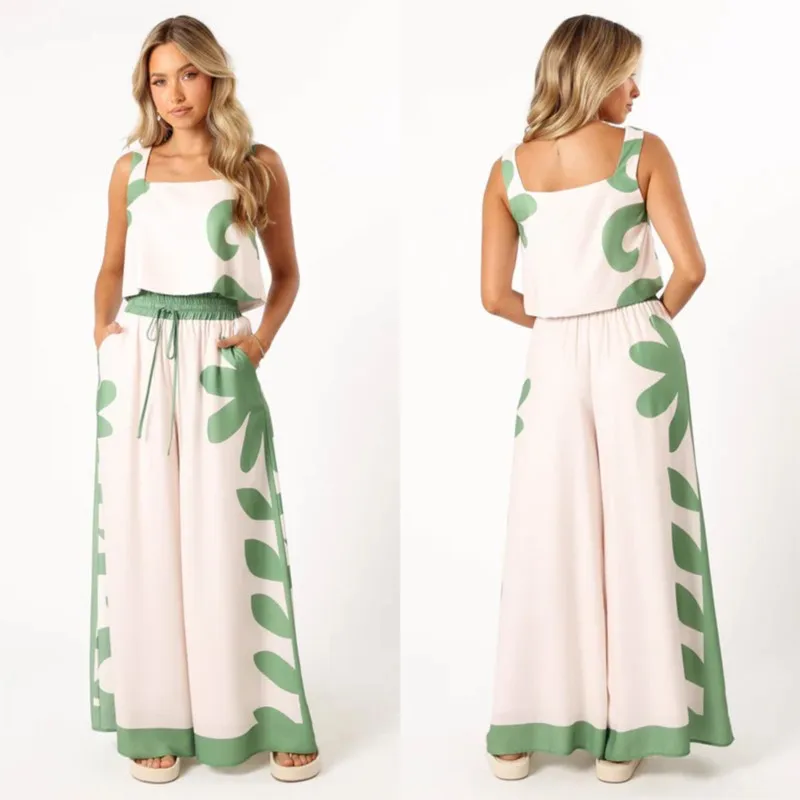 Summer Print Pants Sets Women Short Sleeveless Vest High Waist Wide Legs Trousers Two Piece Set Fashion Casual 2025 New Outfits
Summer Print Pants Sets Women Short Sleeveless Vest High Waist Wide Legs Trousers Two Piece Set Fashion Casual 2025 New Outfits