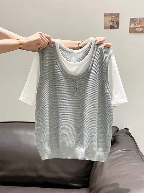Ladies' Summer Loose Fit Short Sleeve Knitted Top Color Block Casual Style Gray White Contrast Soft Korean Version Basic Tee
Ladies' Summer Loose Fit Short Sleeve Knitted Top Color Block Casual Style Gray White Contrast Soft Korean Version Basic Tee