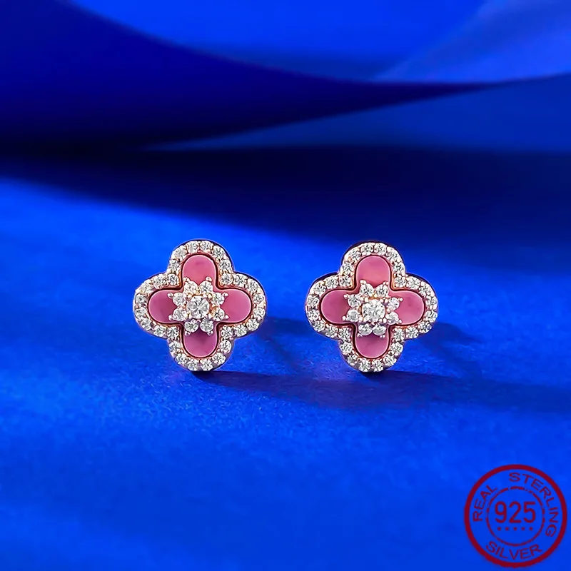 New S925 Pure Silver Lucky Clover Earrings Rose Radiant Light Luxury Fashion Style Wedding Jewelry
New S925 Pure Silver Lucky Clover Earrings Rose Radiant Light Luxury Fashion Style Wedding Jewelry