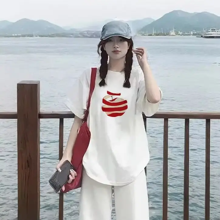 Women's Short-Sleeve T-Shirt: Summer Cotton, Loose-Fit, Layering Top, Printed, Soft, Slim-Fit, Apple
Women's Short-Sleeve T-Shirt: Summer Cotton, Loose-Fit, Layering Top, Printed, Soft, Slim-Fit, Apple