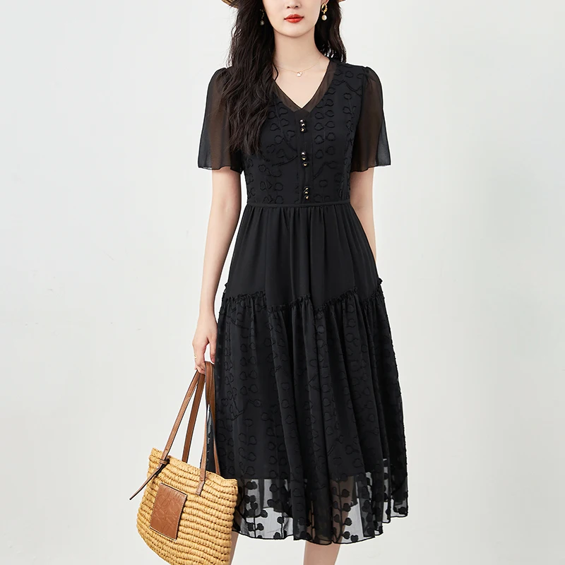 Elegant Fashion Chiffon Dress 2024 Summer New V-neck Short Sleeve Women's Clothing Black Dress A-line Vestidos Long Dresses
Elegant Fashion Chiffon Dress 2024 Summer New V-neck Short Sleeve Women's Clothing Black Dress A-line Vestidos Long Dresses