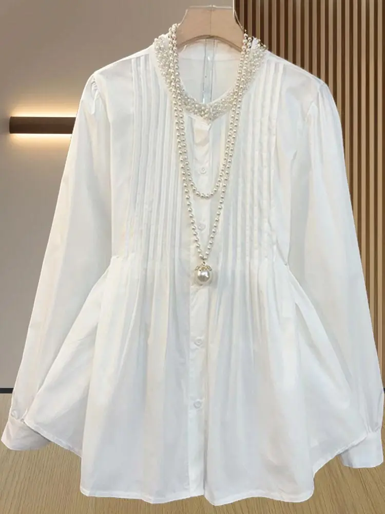 Elegant Heavy Embellished Diamond Folded Bubble Sleeve Shirt Women's Spring Autumn New Style Waist Cinching Slimming Top
Elegant Heavy Embellished Diamond Folded Bubble Sleeve Shirt Women's Spring Autumn New Style Waist Cinching Slimming Top