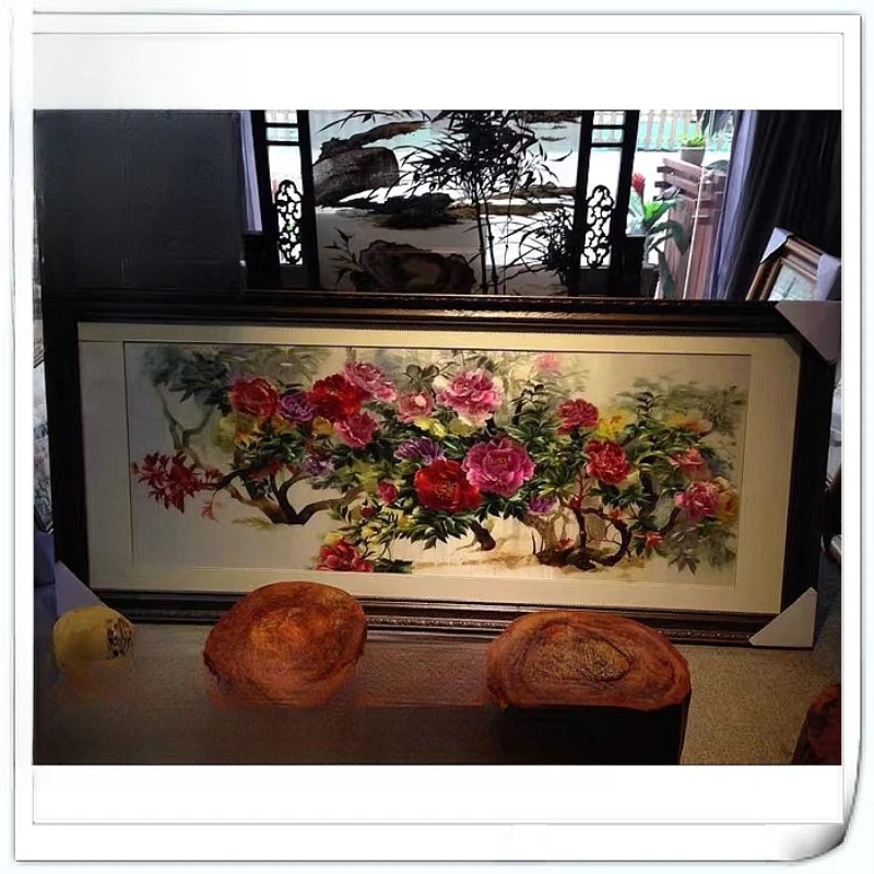 Handmade embroidery finished painting living room, boutique peony flowers bloom 
Handmade embroidery finished painting living room, boutique peony flowers bloom