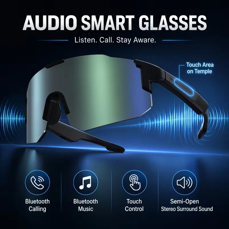 LAXASFIT Bluetooth Cycling Glasses Smart Sunglasses Windproof Stereo Sound Open Ear Sport with HD Music Call for Outdoor
LAXASFIT Bluetooth Cycling Glasses Smart Sunglasses Windproof Stereo Sound Open Ear Sport with HD Music Call for Outdoor