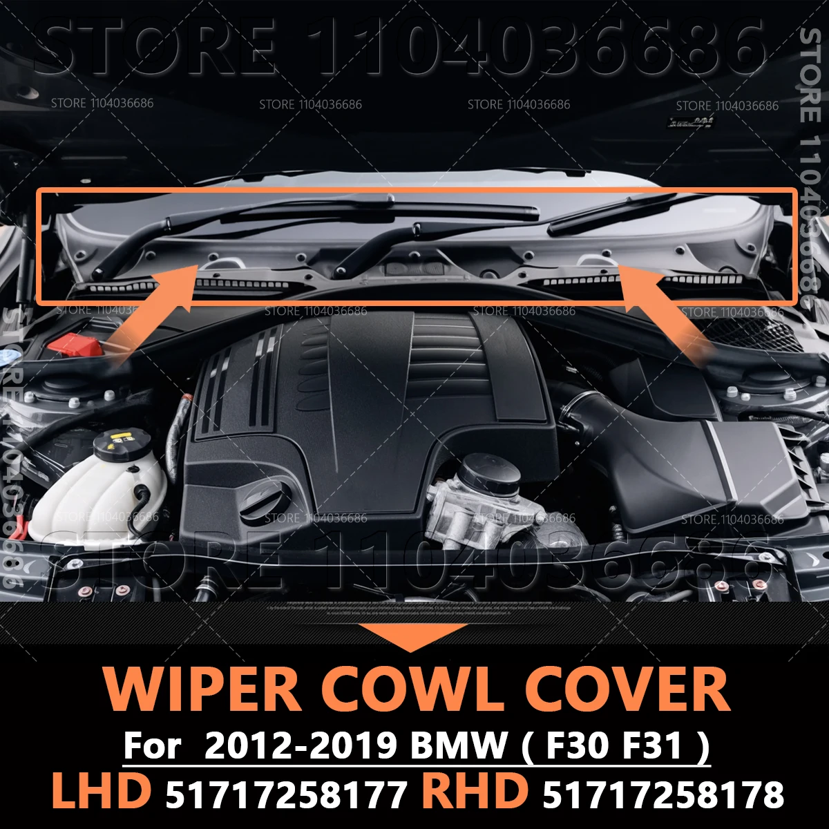 For 2012-2019 F30 F31 BMW 320i 328i 330i 335i 340i 328d 330e M3 M4 Windshield Wiper Cowl Cover LHD 51717258177 RHD 51717258178 
For 2012-2019 F30 F31 BMW 320i 328i 330i 335i 340i 328d 330e M3 M4 Windshield Wiper Cowl Cover LHD 51717258177 RHD 51717258178