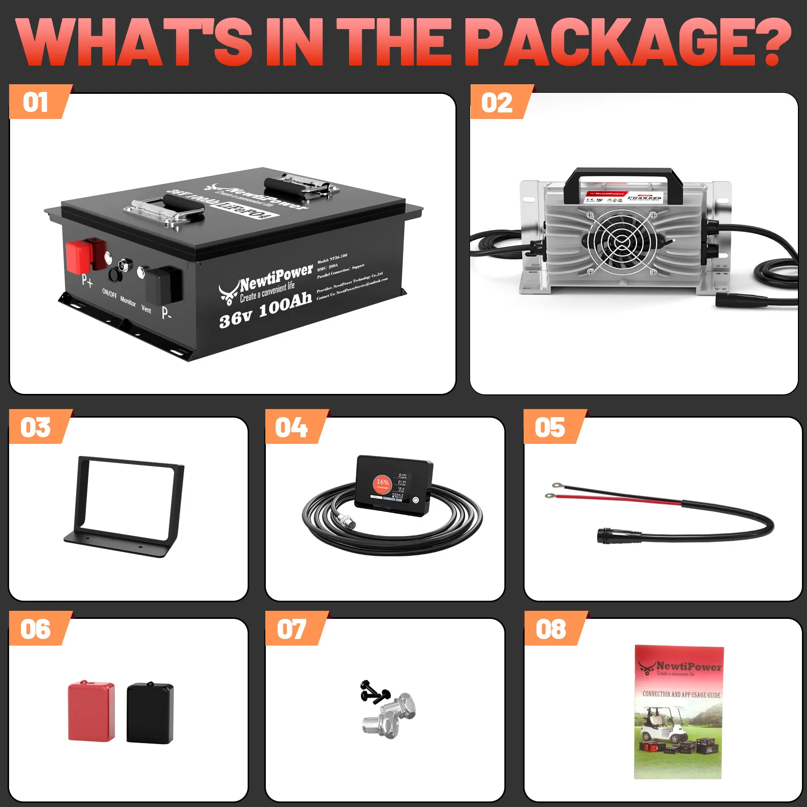 36V 100Ah LiFePO4 Lithium Golf Cart Battery with Charger, Built-in Smart 200A BMS, with Touch Monitor, Perfect for Golf Carts
36V 100Ah LiFePO4 Lithium Golf Cart Battery with Charger, Built-in Smart 200A BMS, with Touch Monitor, Perfect for Golf Carts