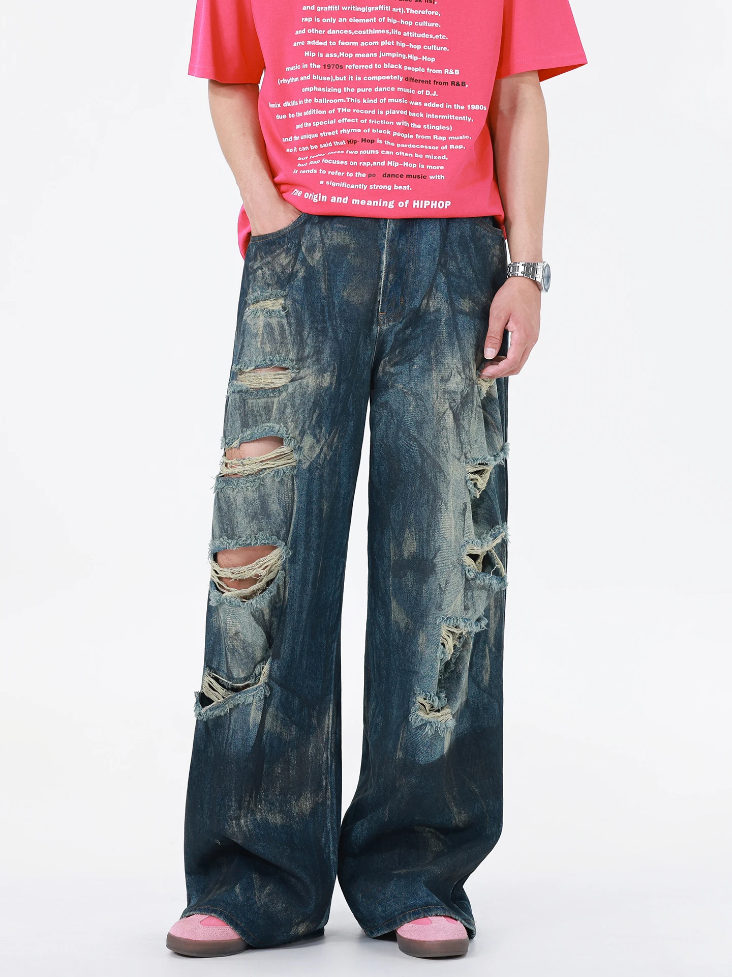 Ripped Denim Jeans Men's Summer Casual Wide Leg Jeans Water Waed Vintage Design Low Waist Straight Cut Loose Fit Jeans
Ripped Denim Jeans Men's Summer Casual Wide Leg Jeans Water Waed Vintage Design Low Waist Straight Cut Loose Fit Jeans