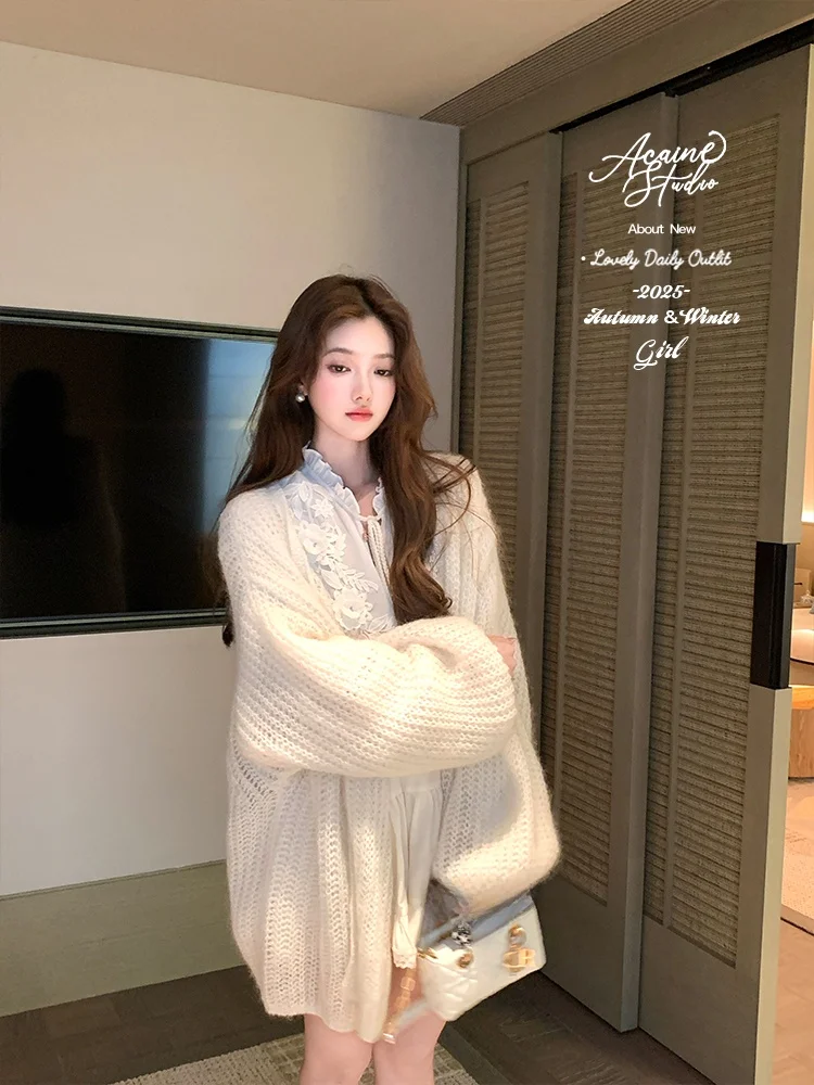 Acaine Ele Open Cardigan Women's Long Sve Hollow Knitted Lantern Sve Camere Coat White Autumn Faion Soft V-Ne
Acaine Ele Open Cardigan Women's Long Sve Hollow Knitted Lantern Sve Camere Coat White Autumn Faion Soft V-Ne