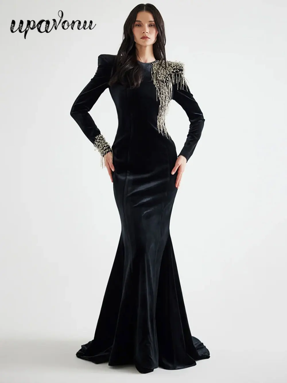 2025 Elegant Women's Light Luxury Bead Design Velvet Long Dress O-Neck Long Sleeve Bodycon Maxi Dress Dinner Party Vestidos
2025 Elegant Women's Light Luxury Bead Design Velvet Long Dress O-Neck Long Sleeve Bodycon Maxi Dress Dinner Party Vestidos