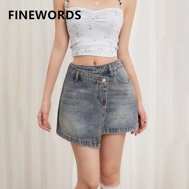 FINEWORDS Korean Irregular Casual High Waist Denim Skirt Women A Line Vintage Skirt With Inner Lining Streetwear Sexy Mini Skirt
FINEWORDS Korean Irregular Casual High Waist Denim Skirt Women A Line Vintage Skirt With Inner Lining Streetwear Sexy Mini Skirt
