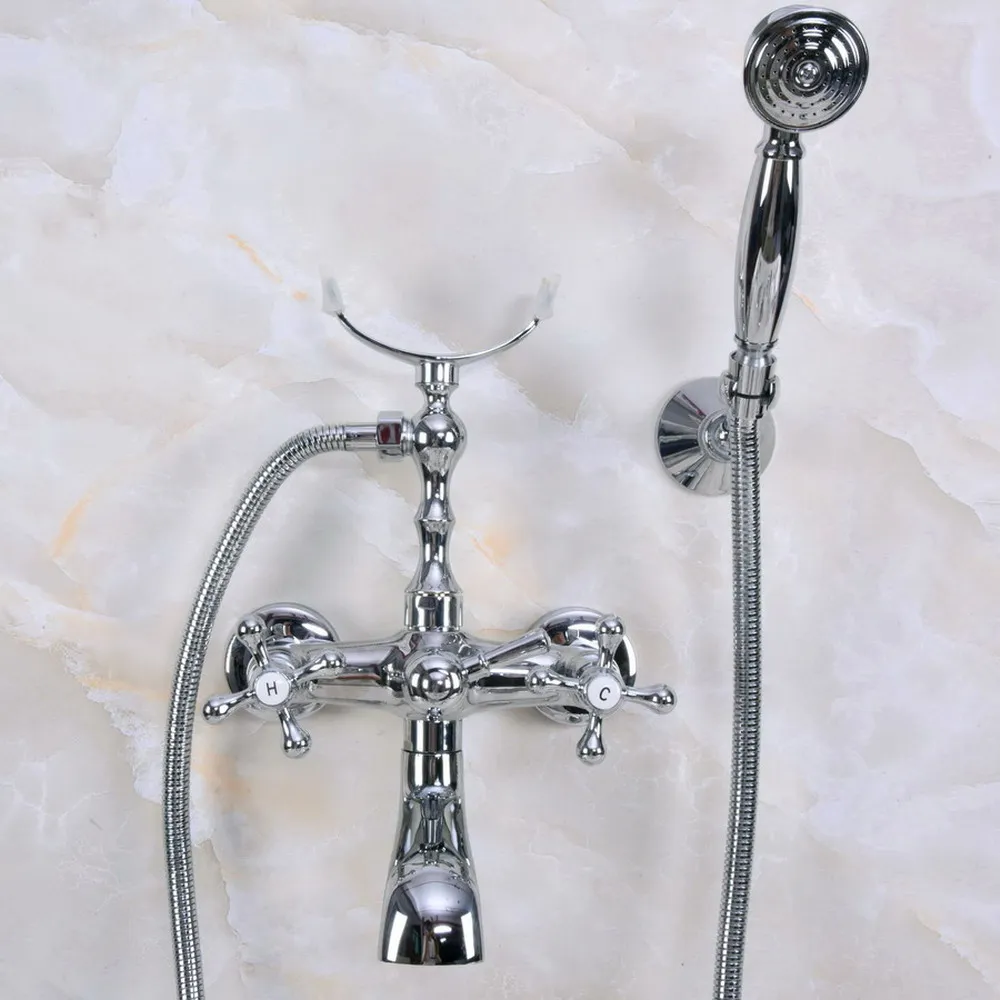 Chrome Brass Double Handle Wall Mounted Bathroom Bath Tub Faucet Set with 150CM Hand Held Shower Spray Mixer Tap 2na226
Chrome Brass Double Handle Wall Mounted Bathroom Bath Tub Faucet Set with 150CM Hand Held Shower Spray Mixer Tap 2na226