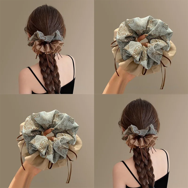 Floral Print Ribbon Tail Large Scrunchies Double Layer Flower Design 2026 New Elastic Hair Ties for Women Bun Ponytail
Floral Print Ribbon Tail Large Scrunchies Double Layer Flower Design 2026 New Elastic Hair Ties for Women Bun Ponytail