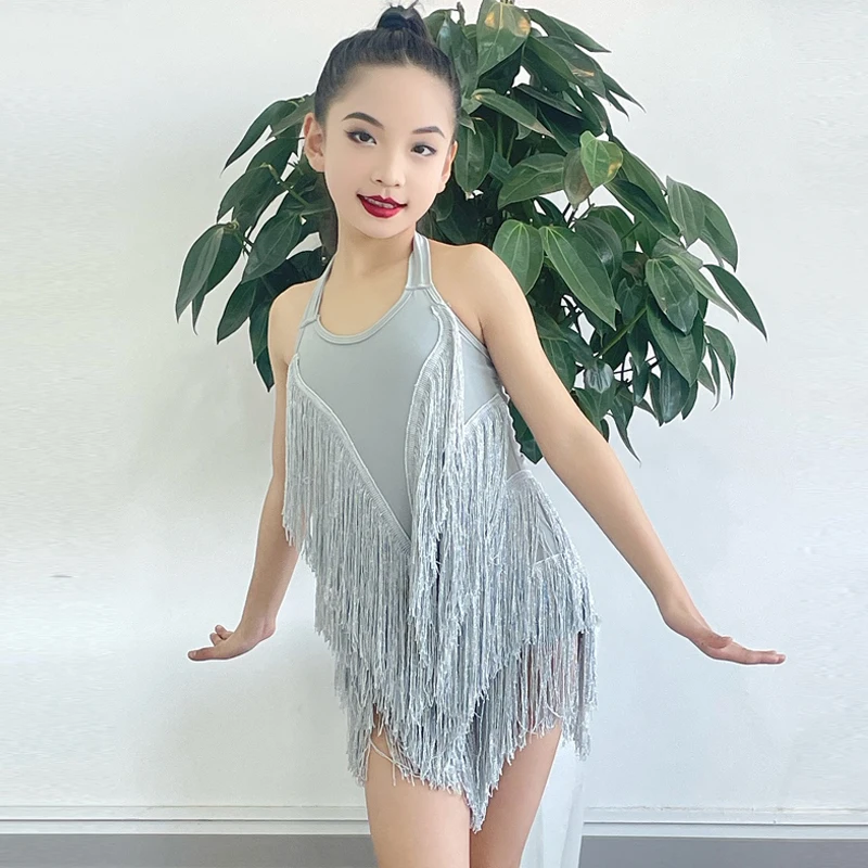 Gray Latin Dance Dresses Girls Summer Latin Clothes Halter Fringe Dresses ChaCha Samba Costume Children Dance Training Wear 3649
Gray Latin Dance Dresses Girls Summer Latin Clothes Halter Fringe Dresses ChaCha Samba Costume Children Dance Training Wear 3649