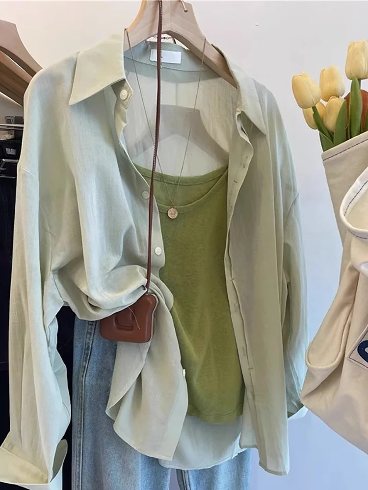Elegant Green Long Sleeve Linen Sun Protection Shirt Women's Summer Thin Outerwear Strap Cover up Shirt Korean Style Loose Fit
Elegant Green Long Sleeve Linen Sun Protection Shirt Women's Summer Thin Outerwear Strap Cover up Shirt Korean Style Loose Fit