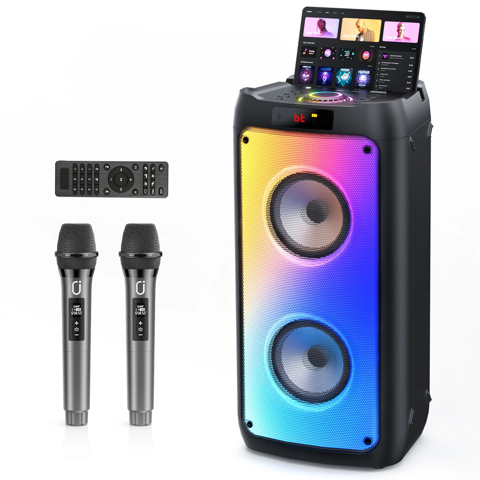 T10 Karaoke Machine with 2 Wireless Microphones, Stage Subwoofer Bluetooth Speaker Portable Karaoke, PA System for Big Parties
T10 Karaoke Machine with 2 Wireless Microphones, Stage Subwoofer Bluetooth Speaker Portable Karaoke, PA System for Big Parties