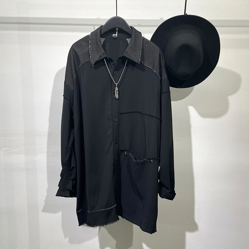 Trendy Men's Dark Black Department Retro Old Beggar's Long Sleeved Shirt, Fashion Designer's Personalized Splicing Long Top
Trendy Men's Dark Black Department Retro Old Beggar's Long Sleeved Shirt, Fashion Designer's Personalized Splicing Long Top