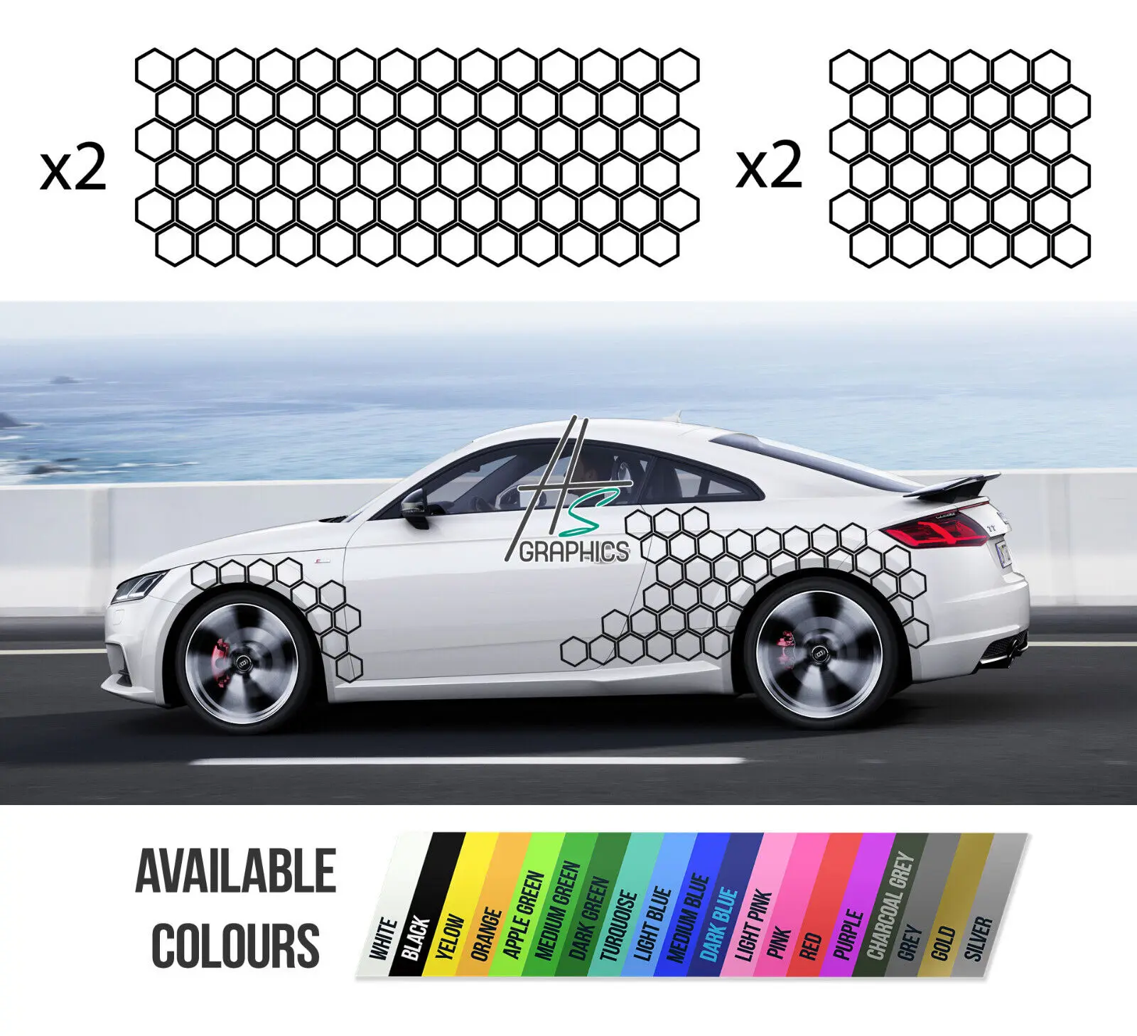 Hexagon car graphics, honeycomb side stickers, car styling adhesive sport decals
Hexagon car graphics, honeycomb side stickers, car styling adhesive sport decals