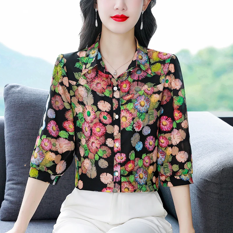 Elegant Fashion Floral Printed Chiffon Shirt 2024 Spring Summer Women Tops 3/4 Sleeve Turndown Collar OL Blouse
Elegant Fashion Floral Printed Chiffon Shirt 2024 Spring Summer Women Tops 3/4 Sleeve Turndown Collar OL Blouse