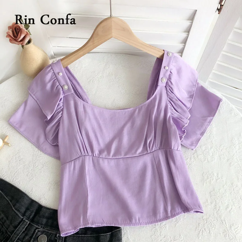 Rin Confa Women Backless Thin Tops Summer Pure Colour Pearl Button Decorate Small Shirt Fashion Pullover Square Collar Top
Rin Confa Women Backless Thin Tops Summer Pure Colour Pearl Button Decorate Small Shirt Fashion Pullover Square Collar Top