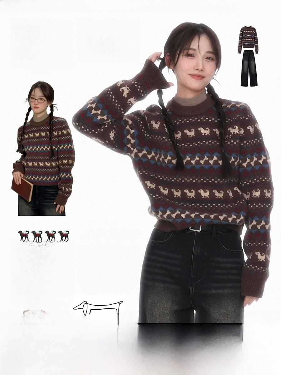 BENAND Women's Knitted Sweater Vintage Overhead Dog Bone Print Loose Fit Long Sve round Ne Regular Thin Autumn Winter
BENAND Women's Knitted Sweater Vintage Overhead Dog Bone Print Loose Fit Long Sve round Ne Regular Thin Autumn Winter