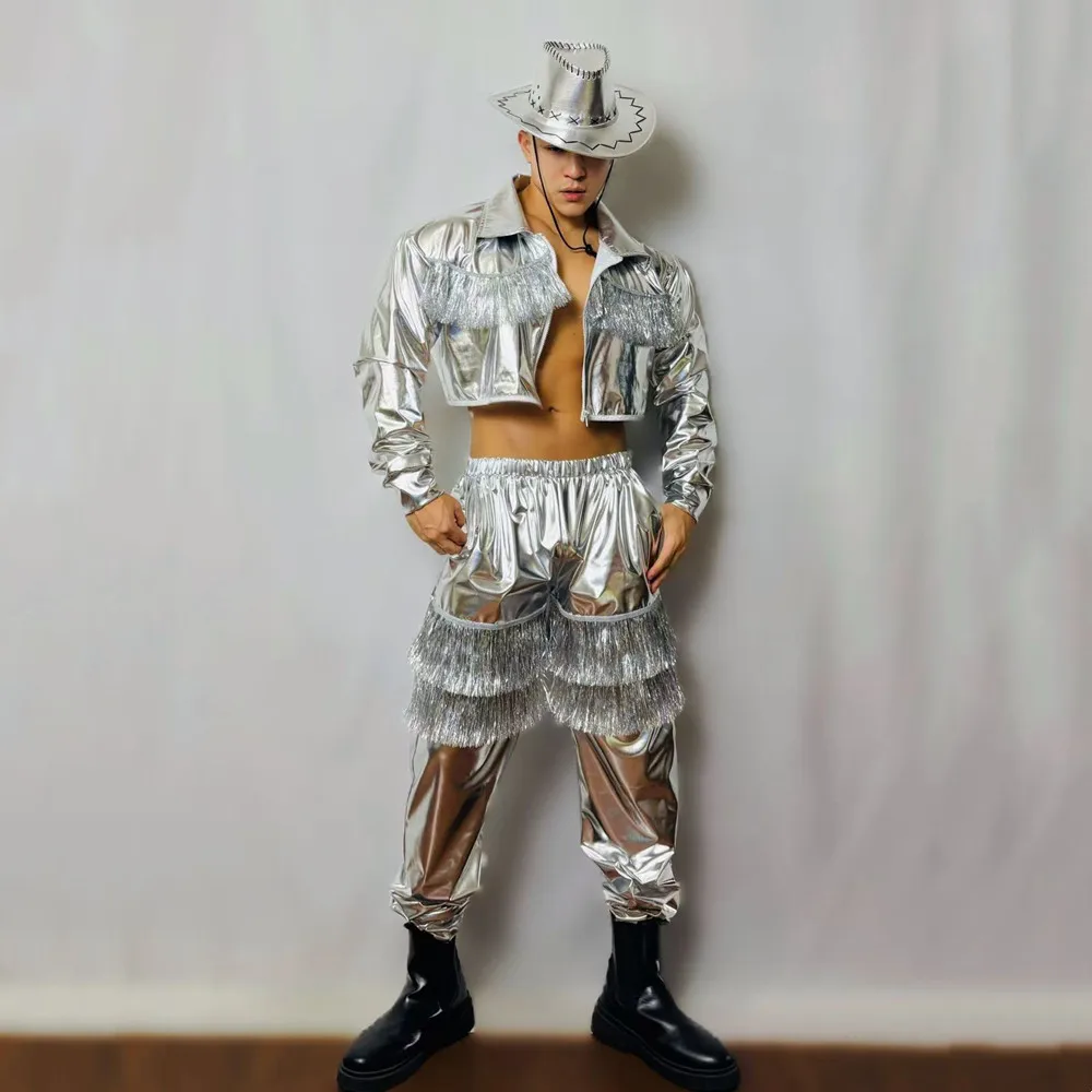 Мужской джазовый танцевальный комплект в стиле хип-хоп, серебряная кисточка, комплект из 2 предметов, певица, танцовщица, сценическое шоу, костюм для выступлений в западном ковбойском стиле
Мужской джазовый танцевальный комплект в стиле хип-хоп, серебряная кисточка, комплект из 2 предметов, певица, танцовщица, сценическое шоу, костюм для выступлений в западном ковбойском стиле