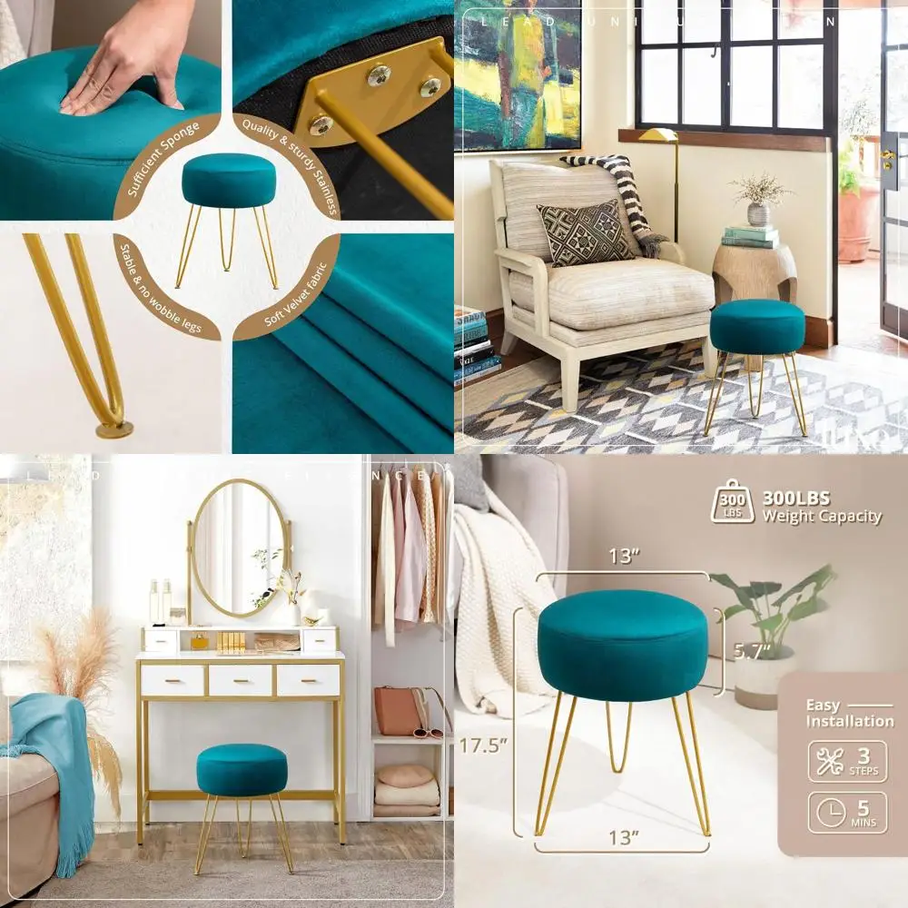 Teal Makeup Vanity Stool, Round Ottoman for Vanity, Velvet-Covered Chair for Bathroom, Bedroom, Living Room, and Office
Teal Makeup Vanity Stool, Round Ottoman for Vanity, Velvet-Covered Chair for Bathroom, Bedroom, Living Room, and Office