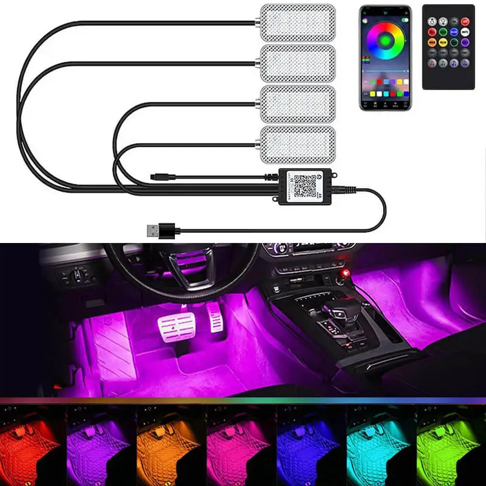 4Pcs Car LED Lights RGB Colors Interior Auto Lights Music Mode for Truck SUV Car Decor Wireless APP+Remote Control
4Pcs Car LED Lights RGB Colors Interior Auto Lights Music Mode for Truck SUV Car Decor Wireless APP+Remote Control