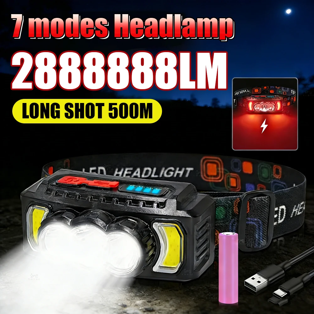 High Power COB LED Head Flashlight Rechargeable 7 Modes Portable Head Lamp Outdoor Camping Hiking Fishing Headlamp Work Light
High Power COB LED Head Flashlight Rechargeable 7 Modes Portable Head Lamp Outdoor Camping Hiking Fishing Headlamp Work Light