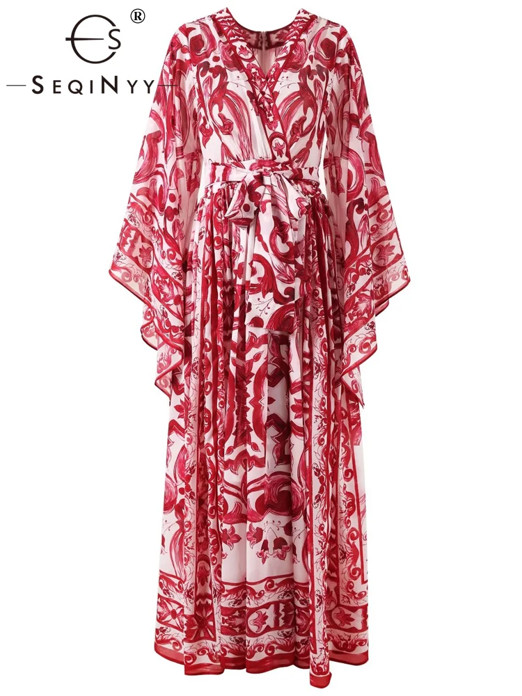 SEQINYY Chiffon Long Dress Summer Spring New Fashion Design Women Runway High Street Vintage Red Flowers Print Sicily Elegant
SEQINYY Chiffon Long Dress Summer Spring New Fashion Design Women Runway High Street Vintage Red Flowers Print Sicily Elegant