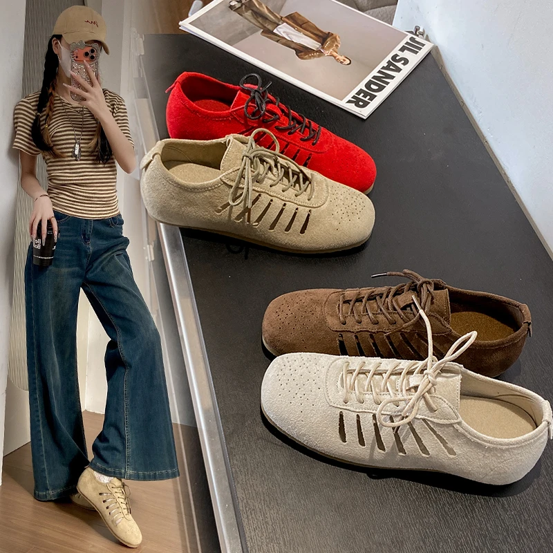 Women Hollow Out Lace Up Flat Shoes Retro Round Toe Suede Casual Sneakers Breathable Lightweight Daily Walking Footwear Ladies
Women Hollow Out Lace Up Flat Shoes Retro Round Toe Suede Casual Sneakers Breathable Lightweight Daily Walking Footwear Ladies