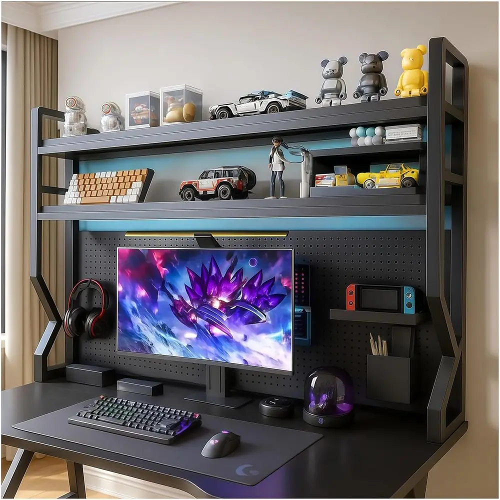 Black Metal Desk Hutch Bookshelf with Pegboard, 29.5 L x 9.9 W x 39 H for Office or Dorm Storage
Black Metal Desk Hutch Bookshelf with Pegboard, 29.5 L x 9.9 W x 39 H for Office or Dorm Storage