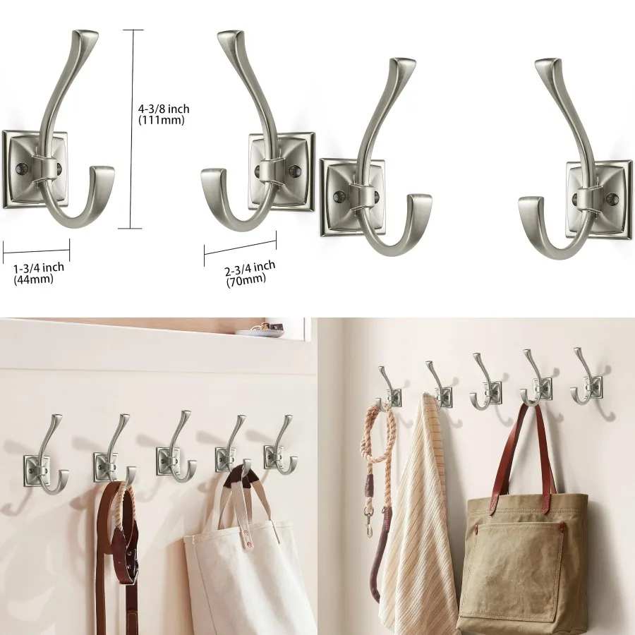 Большие настенные крючки, упаковка из матового никеля, крючки для одежды, фурнитура для подвешивания пальто, полотенец, сумок, ключей, шапок и чашек 4,35 дюйма Dou 
Большие настенные крючки, упаковка из матового никеля, крючки для одежды, фурнитура для подвешивания пальто, полотенец, сумок, ключей, шапок и чашек 4,35 дюйма Dou