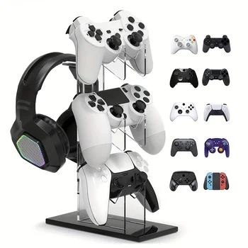범용 3층 컨트롤러 보관대 및 헤드폰 보관대 게임용품 PS5 PS4 보관용 거치대 흑색, 백색, 투명