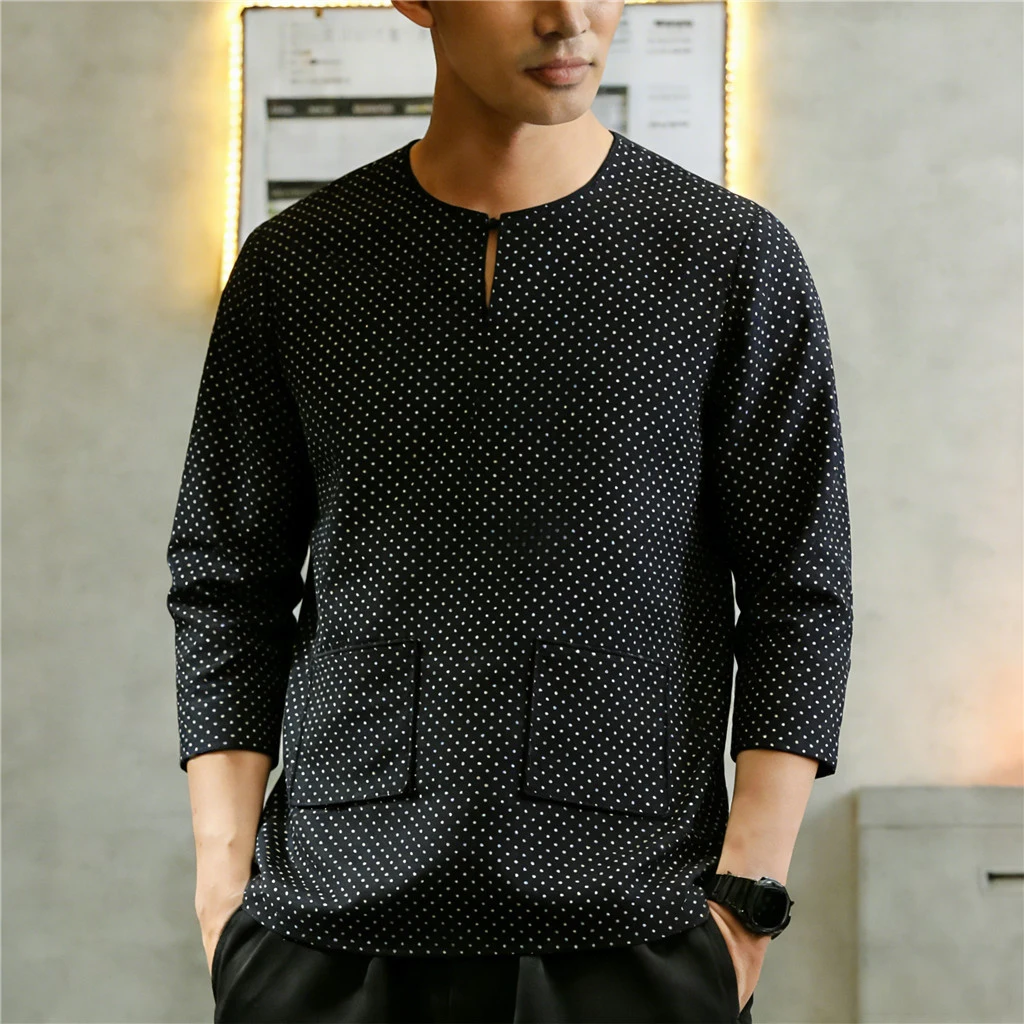 Men's Casual 3/4 Sleeve Round Neck Shirt, Loose Fit dot Wave Pattern 3D Print Blouse Pockets Ethnic Top Daily Vacation Wear
Men's Casual 3/4 Sleeve Round Neck Shirt, Loose Fit dot Wave Pattern 3D Print Blouse Pockets Ethnic Top Daily Vacation Wear