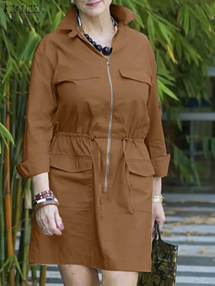 Holiday Long Sleeve Robe ZANZEA Women Solid Cargo Mini Dress Fashion Pocket Zipper Vestidos 2024 Spring Drawstring Waist Dresses
Holiday Long Sleeve Robe ZANZEA Women Solid Cargo Mini Dress Fashion Pocket Zipper Vestidos 2024 Spring Drawstring Waist Dresses