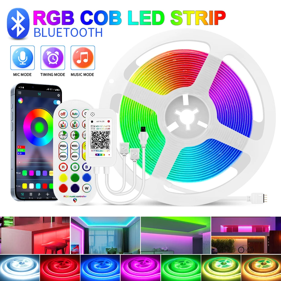 24V RGB COB LED Strip Lights 840LEDs/m Adhesive Tape Remote/Bluetooth/Wifi Control LED Ribbon For Kitchen BackLight Decoration
24V RGB COB LED Strip Lights 840LEDs/m Adhesive Tape Remote/Bluetooth/Wifi Control LED Ribbon For Kitchen BackLight Decoration