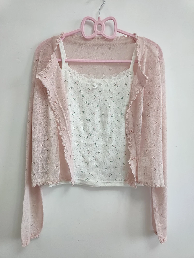 Cute 2 Piece Tops Women Cardigans and Floral Crop Tops for Sweet Girls Lace Trim Bow Love Shape Hollow Out Croped Kawaii Clothes
Cute 2 Piece Tops Women Cardigans and Floral Crop Tops for Sweet Girls Lace Trim Bow Love Shape Hollow Out Croped Kawaii Clothes