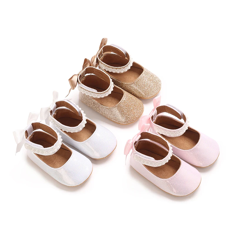 0-18M Infant Pre-Walker Shoes, Glitter Mary Jane with Lace Trim & Bow, Soft Sole Ankle Strap for Baby Girls
0-18M Infant Pre-Walker Shoes, Glitter Mary Jane with Lace Trim & Bow, Soft Sole Ankle Strap for Baby Girls