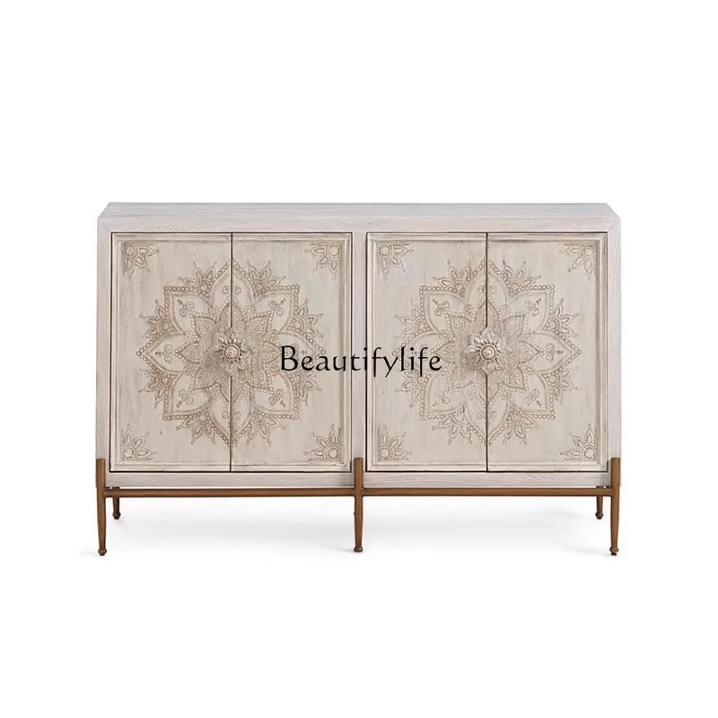 American retro style solid wood dining side cabinet living room against the wall antique decorative painted locker
American retro style solid wood dining side cabinet living room against the wall antique decorative painted locker